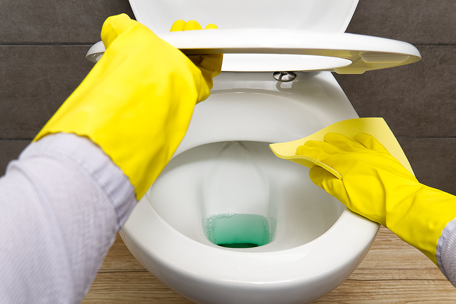 worker cleaning the toilet bowl, Cleaning Services Grande Prairie